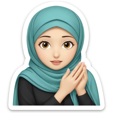 Hijabi girl sitting.     head covered
hands pulling the fabric in
shy-but-dramatic energy
“no cameras pls” but in a cute way
soft + mysterious vibe sticker