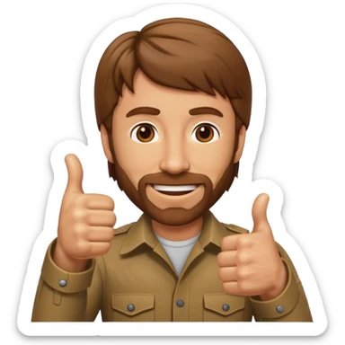cartoon emoji of Chuck Norris, wild hair, confident grin, thumbs up sticker