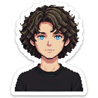 boy with slightly wavy hair designed as a letter stamp sticker