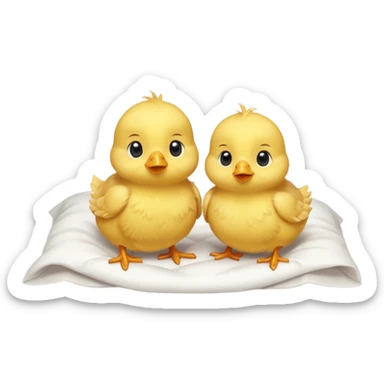 Two baby chicks laying in bed sticker