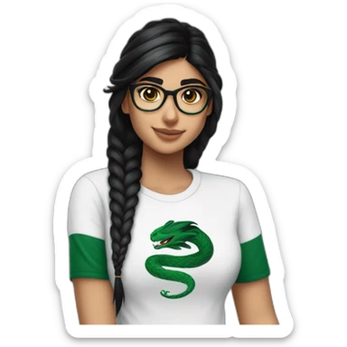 Mia Khalifa black braid white tshirt green sleeves slytherin emblem sticker