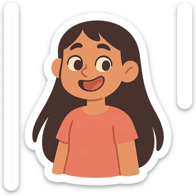 pastel toon style light skin brown girl with long dark brown hair and dark brown eyes sticker