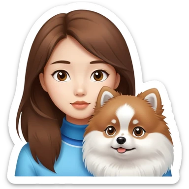 Brown hair asian girl look at arctic white Pomeranian  sticker