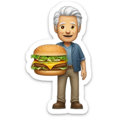 old man with red hairs and with a big mac in his left hand sticker