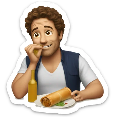 guy brown hair drink wine eating egg roll sticker