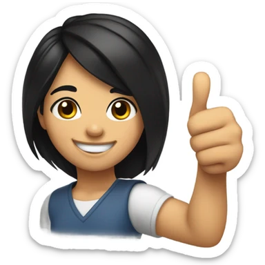 smiling girl with black hair thumbs up sticker