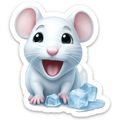 Cute white mouse in ice sticker