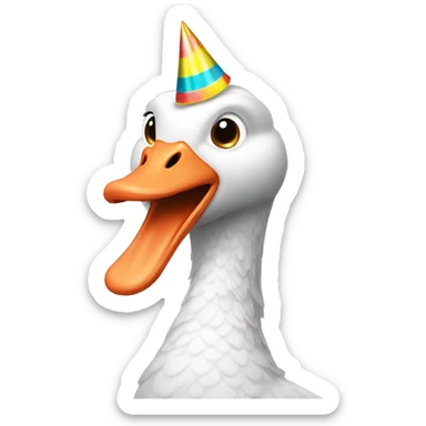 Silly goose eating a party hat sticker