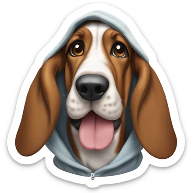 Basset hound smiling wearing a hoodie  sticker