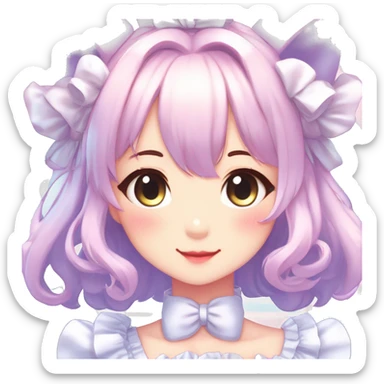 Gorgeous anime style catgirl blushing face maid outfit Lolita idol model colorful shiny sparkle kawaii pastelcore cottagecore pearly petite simplistic aesthetic trending style sticker