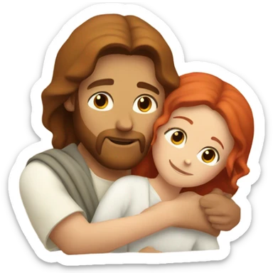 jesus hugging a red haired girl sticker