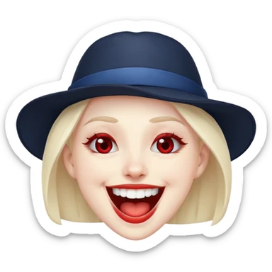 Human in black and dark blue hat with red eyes laughing sticker