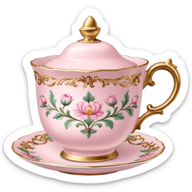  Vintage ornate rococo pale pink tea cup sticker