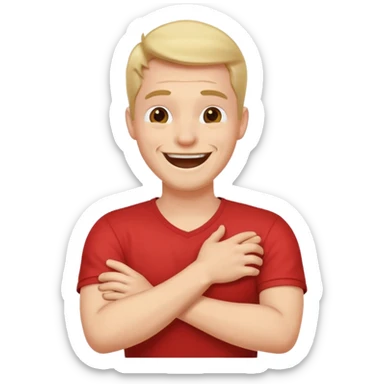 Arms crossed holding neck while laughing guy  sticker