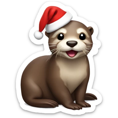otter wearing a santa claus hat sticker