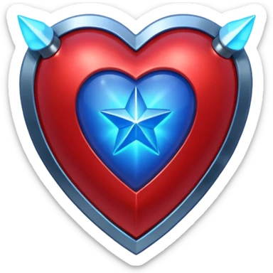 A red armor heart with a glowing blue star in the center sticker