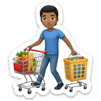 man-with-a-shopping-cart-full-body black hair brown skin sticker