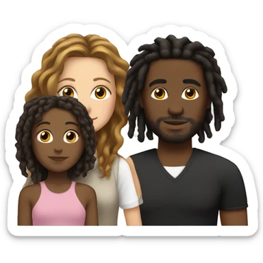 white woman with brown hair and black man with dreads and biracial tan daughters sticker
