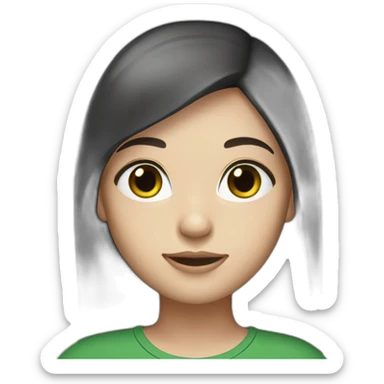 woman with long straight ruby hair, white skin, green eyes, black tshirt sticker