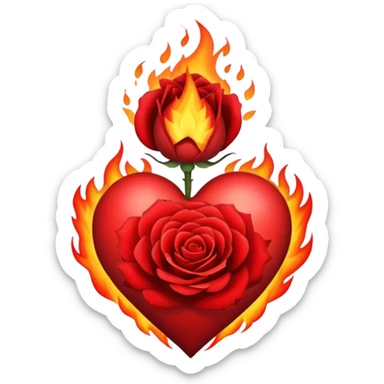 a burning heart with a rose sticker