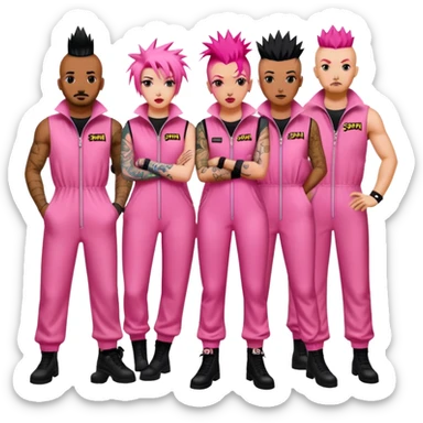 punk artists in pink jumpsuits protesting for spam meat is art sticker