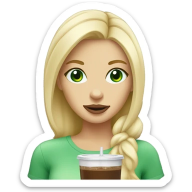 blondie girl with green eyes drinking ice coffee  sticker