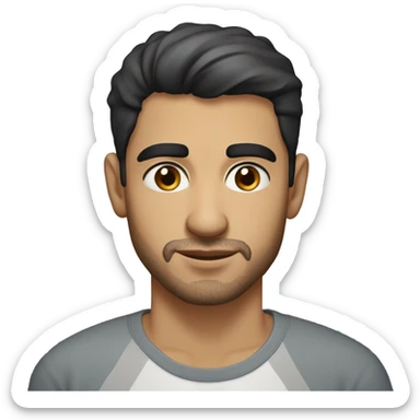 A head and shoulders shot of a 32 year old Middle Eastern man, with short black hair, with none facial hair,   with brown eyes wearing a t-shirt. sticker