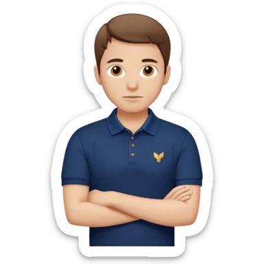 a man with really short and nice hair wearing a navy polo  sticker