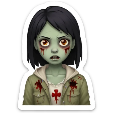girl, zombie, black hair, long, dark, spooky, creepy expression sticker