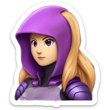Girl developer behind his laptop with this style : Nintendo Samus Video game purple pink black hooded hacker themed character sticker