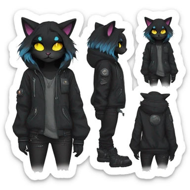 Edgy Shy Anthro cool pretty colorful dark cat-fursona techwear sticker