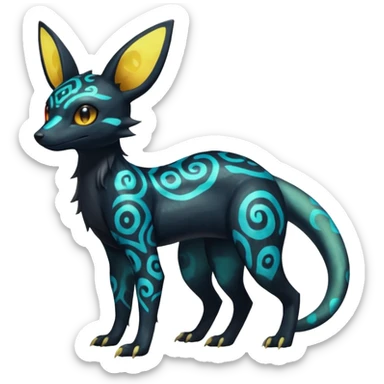Rare epic aesthetic iridescent spooky gloomy colorful Salandit-Umbreon-Eevee-Genet-species-Fakemon-hybrid-creature, with markings, full body sticker