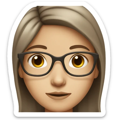 Girl white skin brown hair brown eyes with glasses sticker