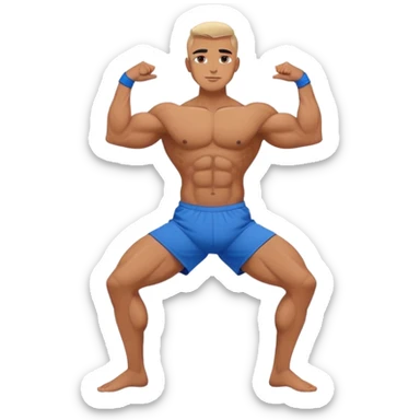 bodybuilder blue short warrior-II yoga pose sticker