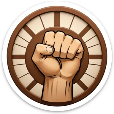 Round emblem symbolizing martial arts with a bold fist facing forward in the center. The fist is surrounded by dynamic lines representing movement and power. The design conveys strength, focus, and precision, with a minimalist background emphasizing the combat spirit. Transparent background. sticker