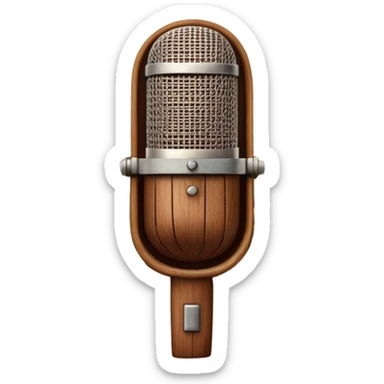 Create a traditional and warm emoji representing folk singing, using a humanless collage. The design should feature a rustic wooden microphone or an old-fashioned folk instrument like a balalaika, gusli, or a domra, placed alongside traditional elements such as a hand-woven scarf or a wooden flute. Include natural, earthy details like wildflowers, musical notes, and rustic textures, evoking the feeling of folk music in its purest form. Use warm, earthy colors like brown, gold, red, and green to create a cozy and organic vibe. The background should be transparent. sticker