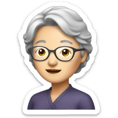 Chinese senior lady with grey hair wear glasses sticker