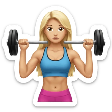 Strong blonde long hair woman doing exercise with weights sticker