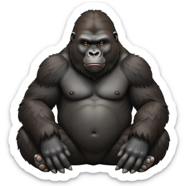 cinematic-gorilla-realistic-full-body-sitting-emoji,-exuding-strength,-thick-dark-fur-in-the-light,-head-tilted-dramatically,-deep-dark-eyes-filled-with-intense-intelligence,-simplified-yet-realistic-focused-features,-highly-detailed,-glowing-with-an-almost-sarcastic-glow sticker