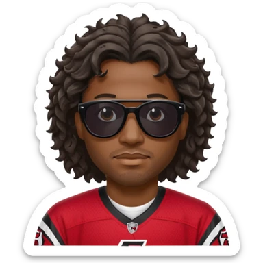 Black man with black sunglasses and wavy
 hair in Atlanta falcons jersey sticker