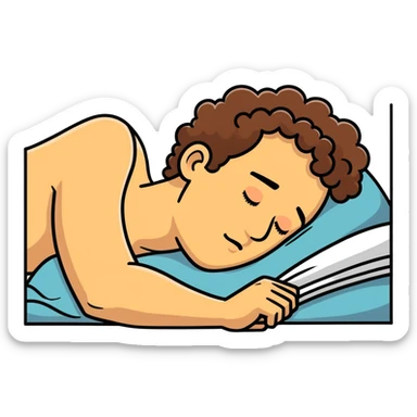 Man sleeping with pimples and short curly hair that’s brown sticker