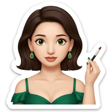 pretty bratz genmoji that looks like tamannah bhatia (bollywood actress), wearing a dark green sweetheart neckline top, dark brown hair, light makeup, no necklace, dangly earrings, side hair part, fair. dark brown eyes


Show her applying something on her face with a finger sticker