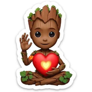 baby-groot with a hearth sticker