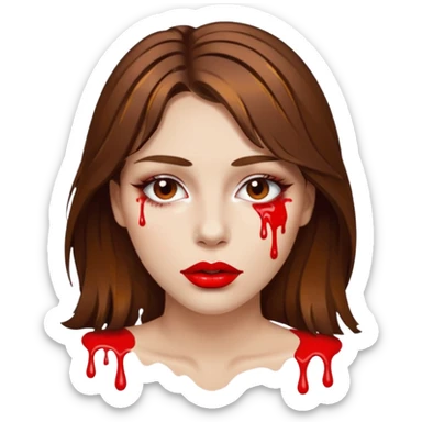 Brown Hair Woman , white paint , drip, face, hot  Sexy, lips sticker