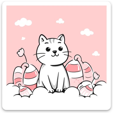 pink candy-inspired portrait background, Japanese illustration style, hand-drawn, with marshmallows, candies, and gentle pastel tones, soft and whimsical sticker