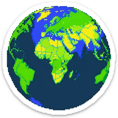A pixelated world globe showing blue oceans and green continents sticker