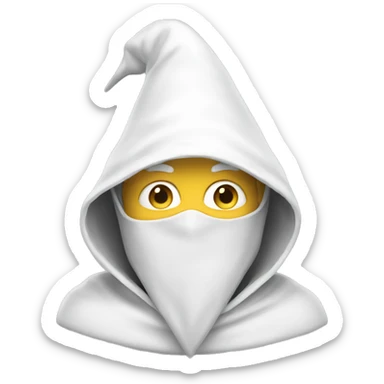 White wizard in pointed hood, wearing white face mask sticker