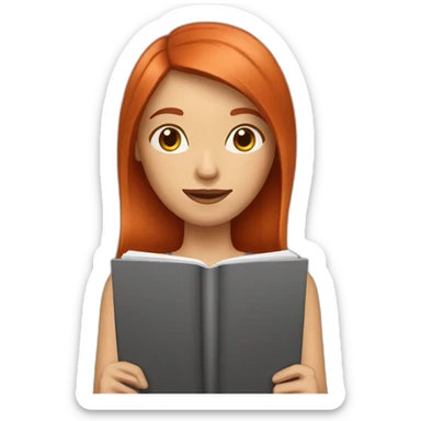 woman with hair longer than her shoulders, redhead with straight hair and notebook sticker