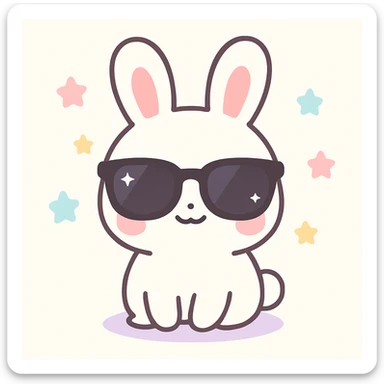 conejo blanco con lentes oscuros estilo RayBan, estilo kawaii sticker