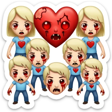 Zombies made out of heart emojies fighting sticker